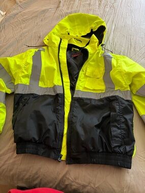 High-Visibility Yellow & Black Safety Jacket with Hood
